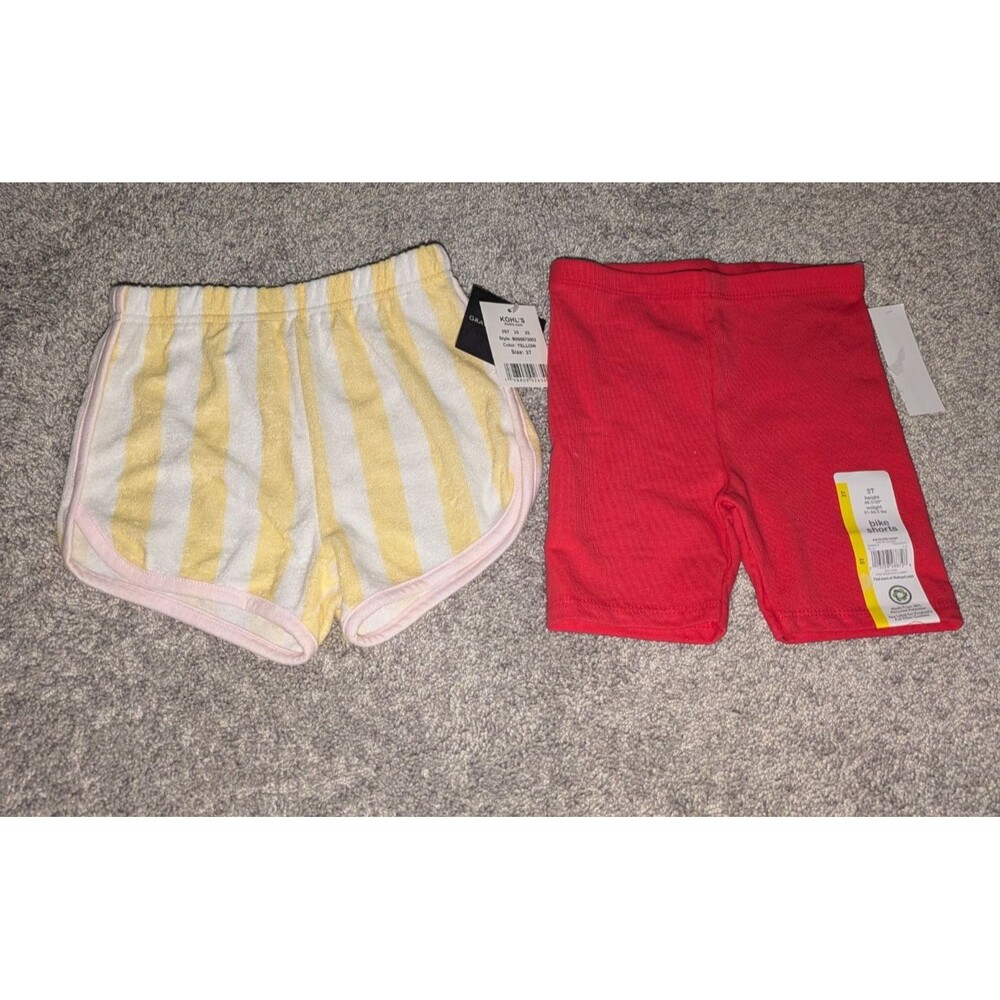 Shorts 3T Girl's Yellow Striped Terry Dolphin Shorts Pink Biker Shorts Lot of 2